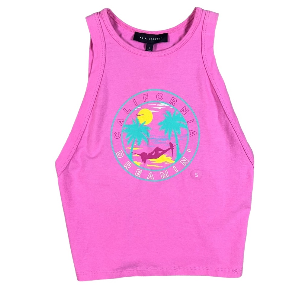 LA Hearts Small Pink Cali Dream Cropped Tank Top California Dreamin’ NWT